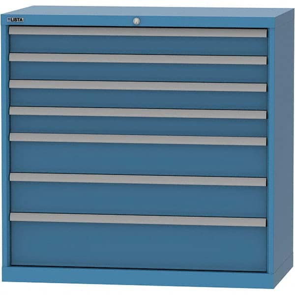 LISTA - 7 Drawer, 84 Compartment Bright Blue Steel Modular Storage Cabinet - Benchmark Tooling