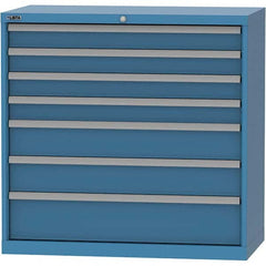 LISTA - 7 Drawer, 84 Compartment Bright Blue Steel Modular Storage Cabinet - Benchmark Tooling