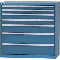 LISTA - 7 Drawer, 84 Compartment Bright Blue Steel Modular Storage Cabinet - Benchmark Tooling