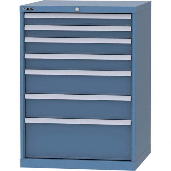 LISTA - 7 Drawer, 45 Compartment Bright Blue Steel Modular Storage Cabinet - Benchmark Tooling
