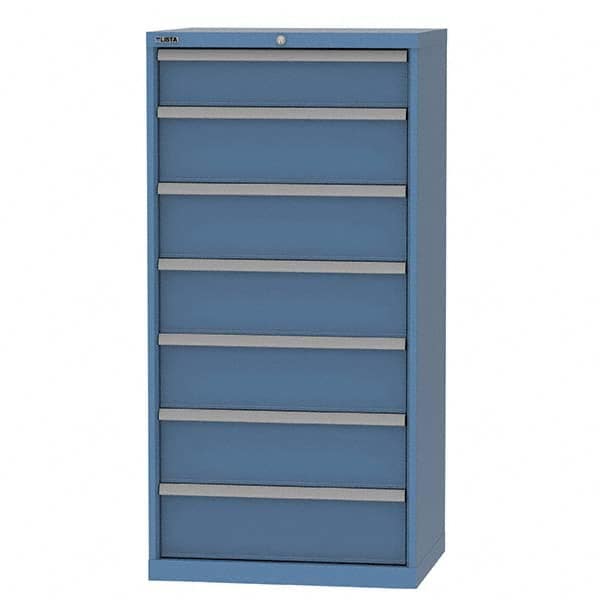 LISTA - 7 Drawer, 124 Compartment Bright Blue Steel Modular Storage Cabinet - Benchmark Tooling