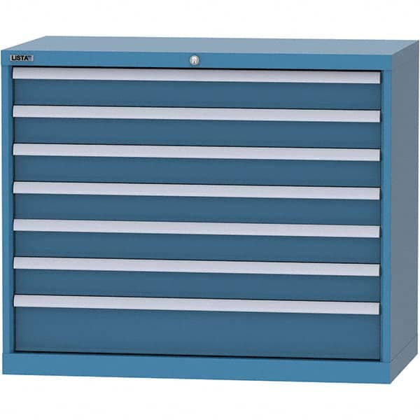 LISTA - 7 Drawer, 84 Compartment Bright Blue Steel Modular Storage Cabinet - Benchmark Tooling