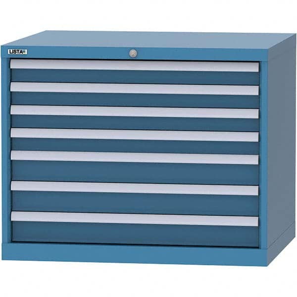 LISTA - 7 Drawer, 84 Compartment Bright Blue Steel Modular Storage Cabinet - Benchmark Tooling