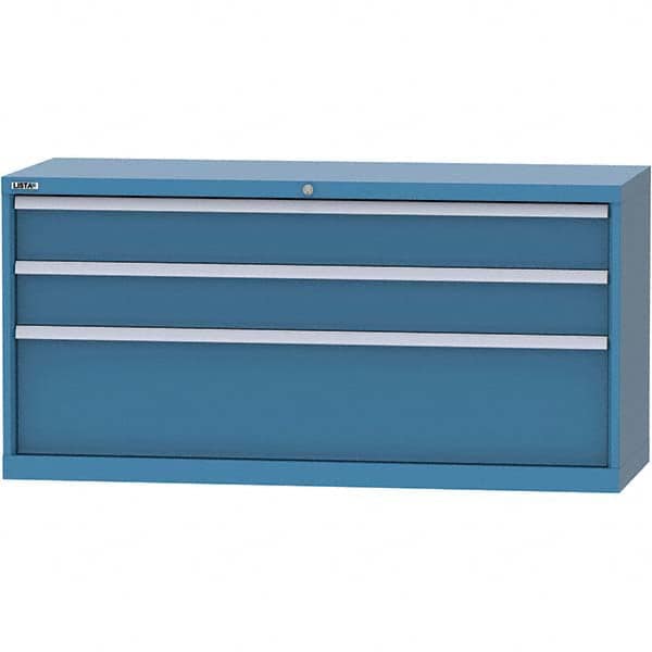 LISTA - 3 Drawer, 84 Compartment Bright Blue Steel Modular Storage Cabinet - Benchmark Tooling