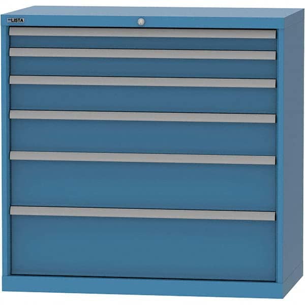 LISTA - 6 Drawer, 84 Compartment Bright Blue Steel Modular Storage Cabinet - Benchmark Tooling