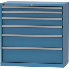LISTA - 6 Drawer, 84 Compartment Bright Blue Steel Modular Storage Cabinet - Benchmark Tooling