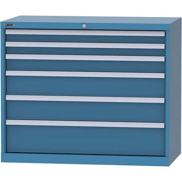 LISTA - 6 Drawer, 84 Compartment Bright Blue Steel Modular Storage Cabinet - Benchmark Tooling