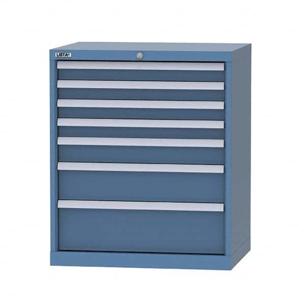 LISTA - 7 Drawer, 124 Compartment Bright Blue Steel Modular Storage Cabinet - Benchmark Tooling