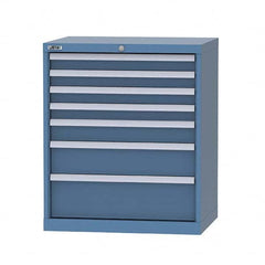 LISTA - 7 Drawer, 124 Compartment Bright Blue Steel Modular Storage Cabinet - Benchmark Tooling