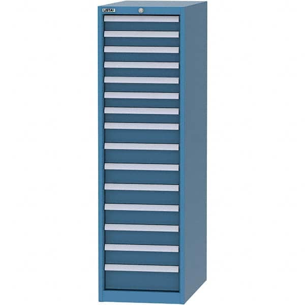 LISTA - 15 Drawer, 45 Compartment Bright Blue Steel Modular Storage Cabinet - Benchmark Tooling