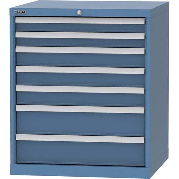 LISTA - 7 Drawer, 45 Compartment Bright Blue Steel Modular Storage Cabinet - Benchmark Tooling