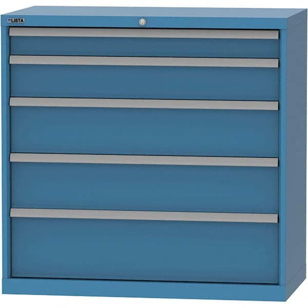 LISTA - 5 Drawer, 84 Compartment Bright Blue Steel Modular Storage Cabinet - Benchmark Tooling