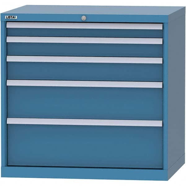 LISTA - 5 Drawer, 84 Compartment Bright Blue Steel Modular Storage Cabinet - Benchmark Tooling