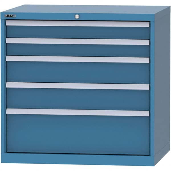 LISTA - 5 Drawer, 84 Compartment Bright Blue Steel Modular Storage Cabinet - Benchmark Tooling