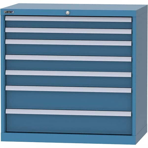 LISTA - 7 Drawer, 84 Compartment Bright Blue Steel Modular Storage Cabinet - Benchmark Tooling