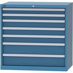 LISTA - 7 Drawer, 84 Compartment Bright Blue Steel Modular Storage Cabinet - Benchmark Tooling