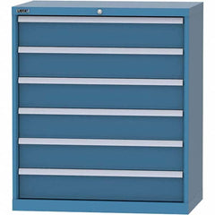 LISTA - 6 Drawer, 84 Compartment Bright Blue Steel Modular Storage Cabinet - Benchmark Tooling