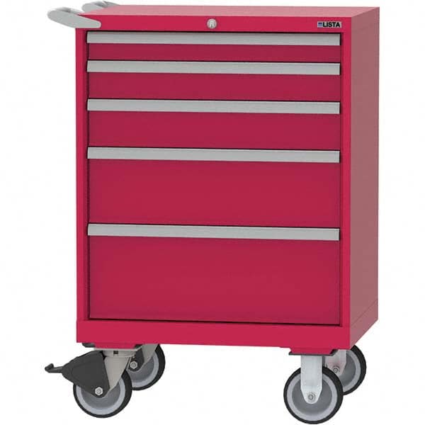 LISTA - 5 Drawer, 124 Compartment Red Steel Modular Storage Cabinet - Benchmark Tooling