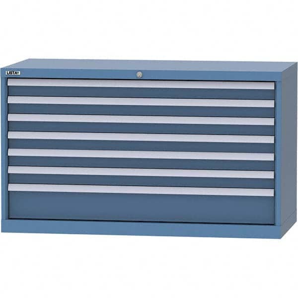 LISTA - 7 Drawer, 99 Compartment Bright Blue Steel Modular Storage Cabinet - Benchmark Tooling