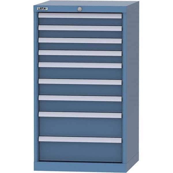 LISTA - 9 Drawer, 84 Compartment Bright Blue Steel Modular Storage Cabinet - Benchmark Tooling