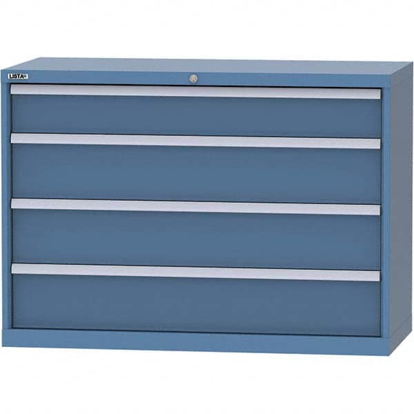 LISTA - 4 Drawer, 99 Compartment Bright Blue Steel Modular Storage Cabinet - Benchmark Tooling