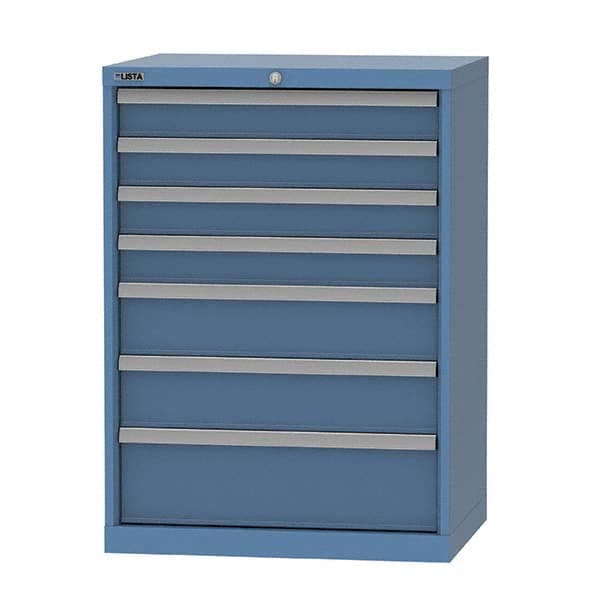 LISTA - 7 Drawer, 124 Compartment Bright Blue Steel Modular Storage Cabinet - Benchmark Tooling