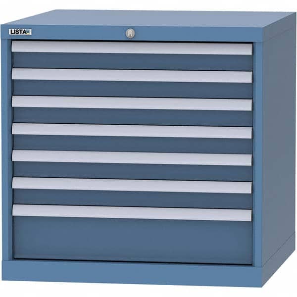 LISTA - 7 Drawer, 45 Compartment Bright Blue Steel Modular Storage Cabinet - Benchmark Tooling