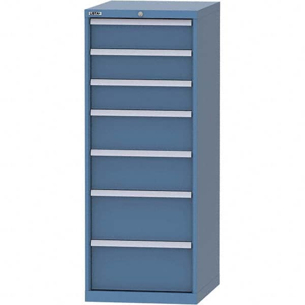 LISTA - 7 Drawer, 99 Compartment Bright Blue Steel Modular Storage Cabinet - Benchmark Tooling