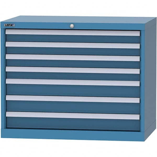 LISTA - 7 Drawer, 84 Compartment Bright Blue Steel Modular Storage Cabinet - Benchmark Tooling