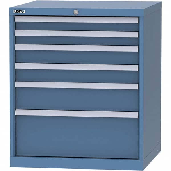 LISTA - 6 Drawer, 45 Compartment Bright Blue Steel Modular Storage Cabinet - Benchmark Tooling