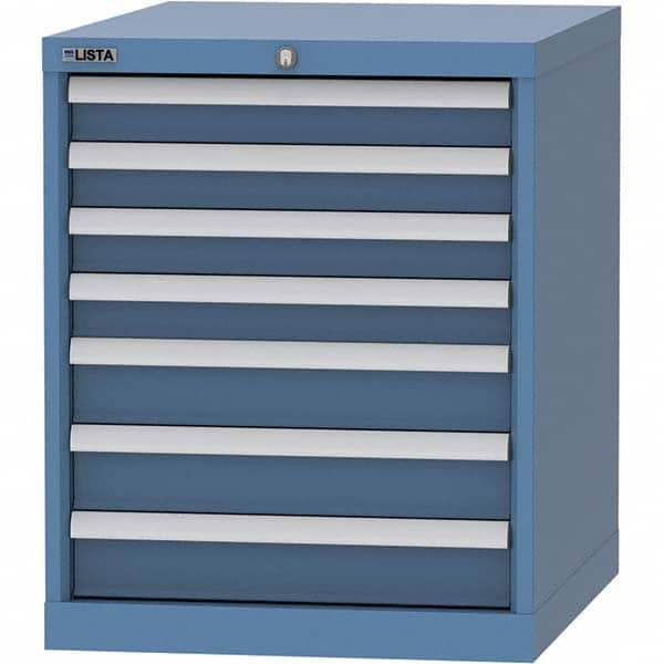 LISTA - 7 Drawer, 99 Compartment Bright Blue Steel Modular Storage Cabinet - Benchmark Tooling