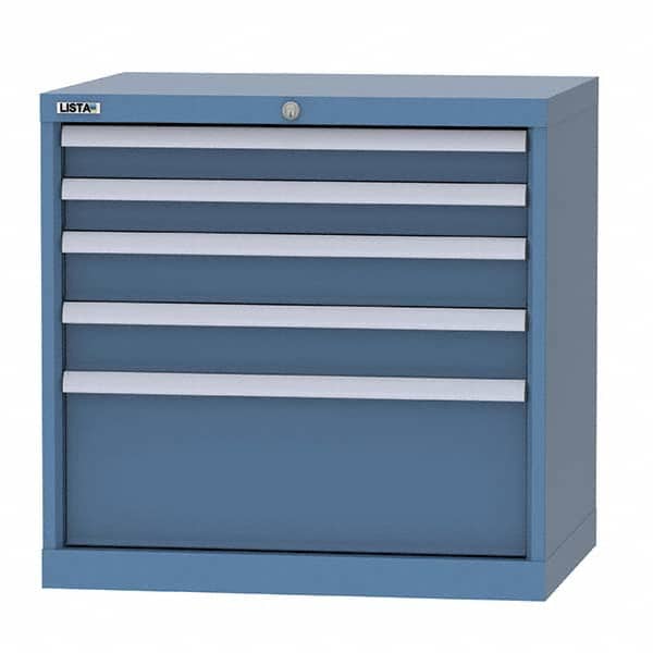 LISTA - 5 Drawer, 124 Compartment Bright Blue Steel Modular Storage Cabinet - Benchmark Tooling