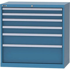 LISTA - 6 Drawer, 84 Compartment Bright Blue Steel Modular Storage Cabinet - Benchmark Tooling