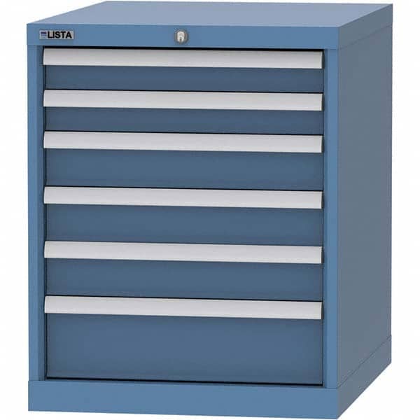 LISTA - 6 Drawer, 99 Compartment Bright Blue Steel Modular Storage Cabinet - Benchmark Tooling