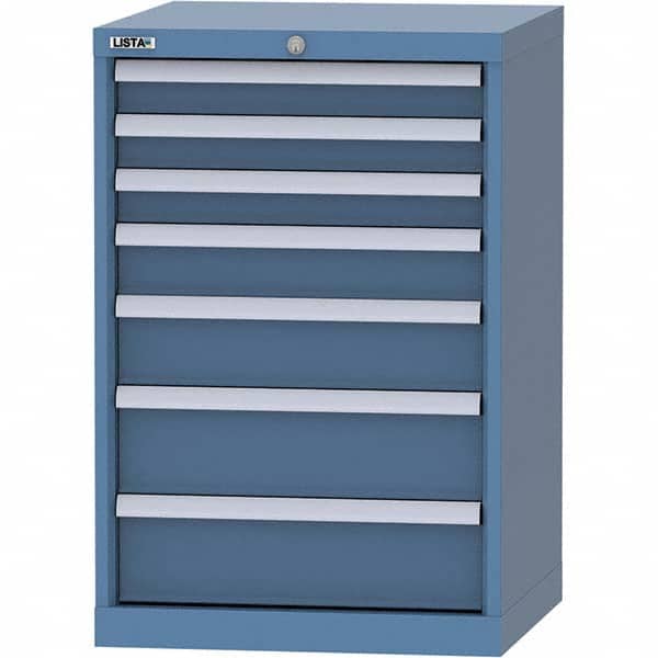 LISTA - 7 Drawer, 84 Compartment Bright Blue Steel Modular Storage Cabinet - Benchmark Tooling