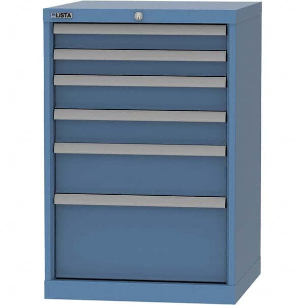 LISTA - 6 Drawer, 84 Compartment Bright Blue Steel Modular Storage Cabinet - Benchmark Tooling