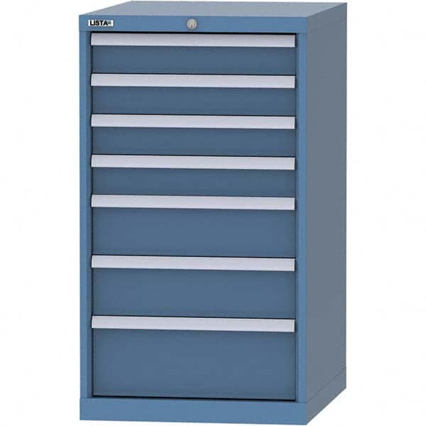 LISTA - 7 Drawer, 99 Compartment Bright Blue Steel Modular Storage Cabinet - Benchmark Tooling