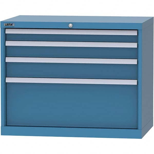 LISTA - 4 Drawer, 84 Compartment Bright Blue Steel Modular Storage Cabinet - Benchmark Tooling
