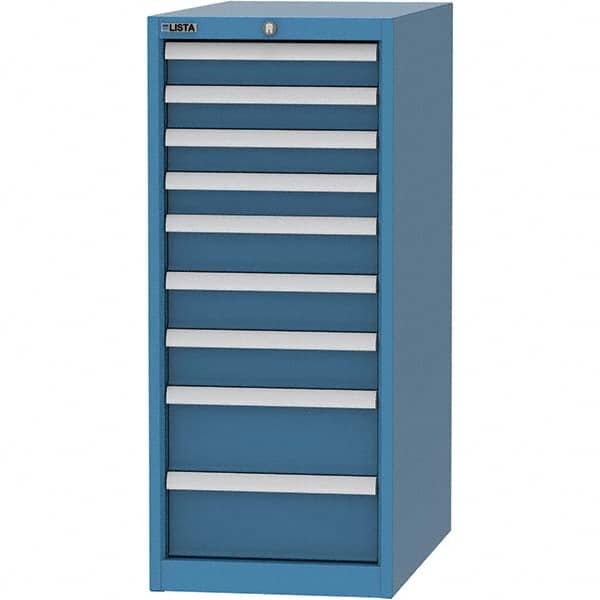 LISTA - 9 Drawer, 45 Compartment Bright Blue Steel Modular Storage Cabinet - Benchmark Tooling