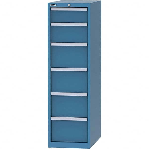 LISTA - 6 Drawer, 45 Compartment Bright Blue Steel Modular Storage Cabinet - Benchmark Tooling