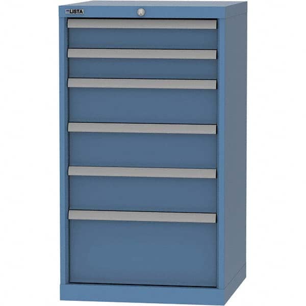 LISTA - 6 Drawer, 84 Compartment Bright Blue Steel Modular Storage Cabinet - Benchmark Tooling