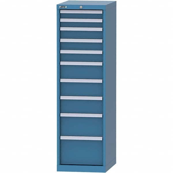 LISTA - 10 Drawer, 45 Compartment Bright Blue Steel Modular Storage Cabinet - Benchmark Tooling