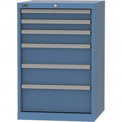 LISTA - 6 Drawer, 84 Compartment Bright Blue Steel Modular Storage Cabinet - Benchmark Tooling