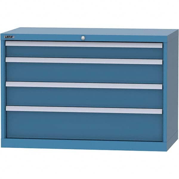 LISTA - 4 Drawer, 84 Compartment Bright Blue Steel Modular Storage Cabinet - Benchmark Tooling