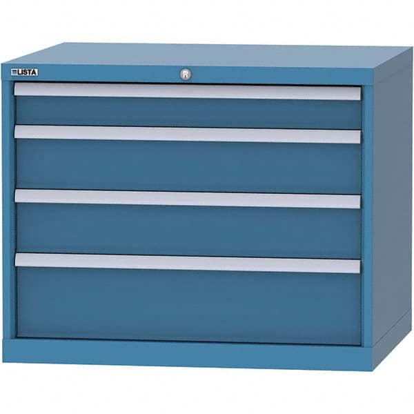 LISTA - 4 Drawer, 84 Compartment Bright Blue Steel Modular Storage Cabinet - Benchmark Tooling