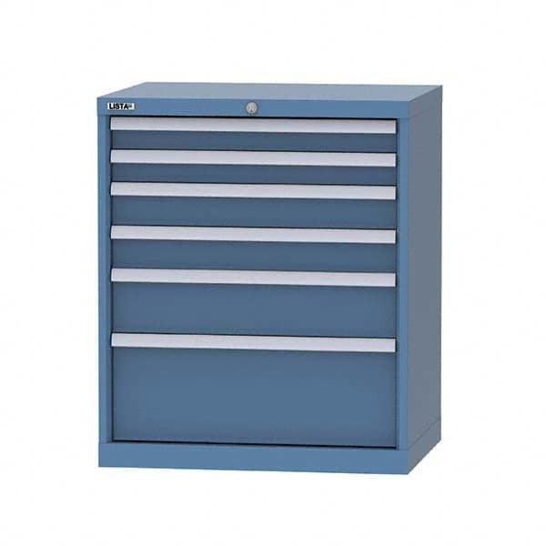 LISTA - 6 Drawer, 124 Compartment Bright Blue Steel Modular Storage Cabinet - Benchmark Tooling