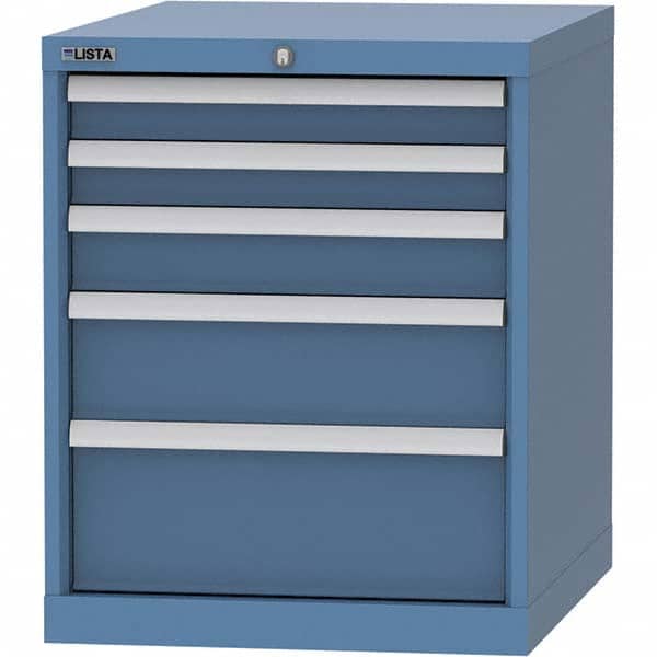 LISTA - 5 Drawer, 99 Compartment Bright Blue Steel Modular Storage Cabinet - Benchmark Tooling
