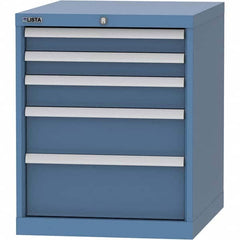 LISTA - 5 Drawer, 99 Compartment Bright Blue Steel Modular Storage Cabinet - Benchmark Tooling