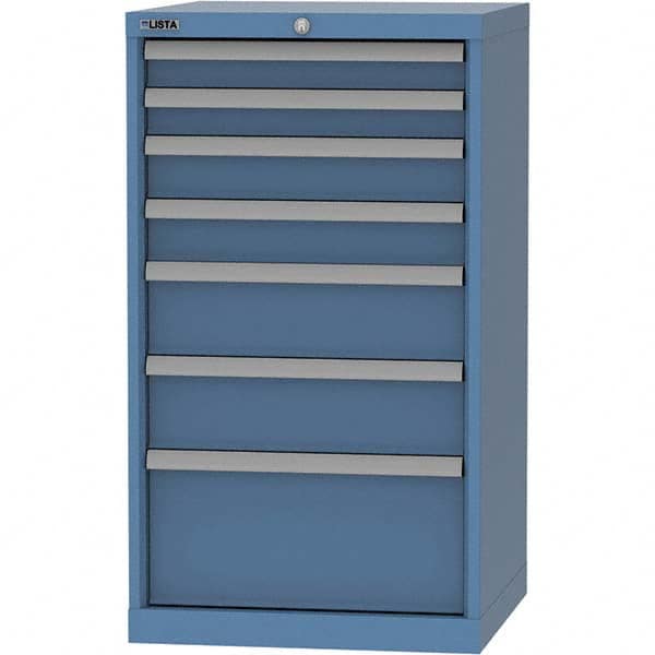 LISTA - 7 Drawer, 84 Compartment Bright Blue Steel Modular Storage Cabinet - Benchmark Tooling