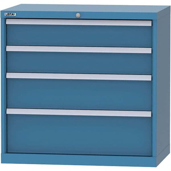 LISTA - 4 Drawer, 84 Compartment Bright Blue Steel Modular Storage Cabinet - Benchmark Tooling